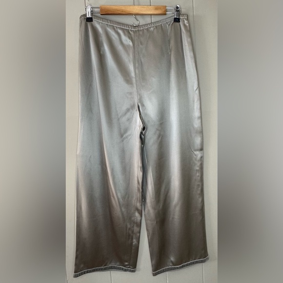 Garnet Hill 100% Silk VTG Side Zip High Waist Velvet Trim Taupe Pants Size 12 - Picture 1 of 11